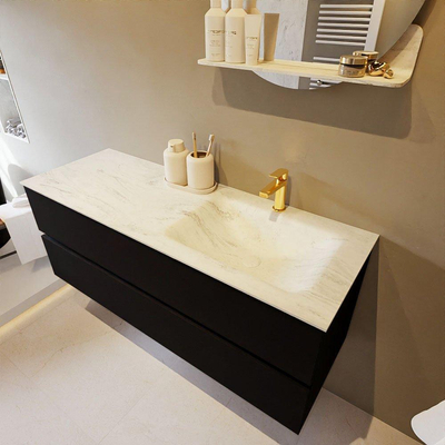 Mondiaz VICA-DLUX Ensemble de meuble de salle de bain - 130cm - meuble sous-vasque urban - 2 tiroirs - lavabo encastré cloud droite - 1 trou de robinet - version haute de 60cm - opalo