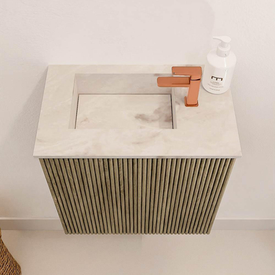 Mondiaz JOYA-DLUX 40cm toiletmeubel - kleur Dusk - Wastafel FAYE positie Links 1 kraangat kleur Frappe.