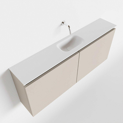 MONDIAZ TURE Toiletmeubel 120x23x50cm met 0 kraangaten 2 deuren linen mat Wastafel Eden midden Solid Surface Wit