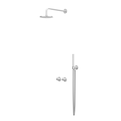 IVY Tribe Ensemble de douche pluie - encastré - symmetry - inverseur-arrêt 2 voies - bras de plafond 30 cm - pomme de douche principale medium 30 cm - support avec sortie - flexible de douche 150 cm - douchette bâton - RVS316 - brossé