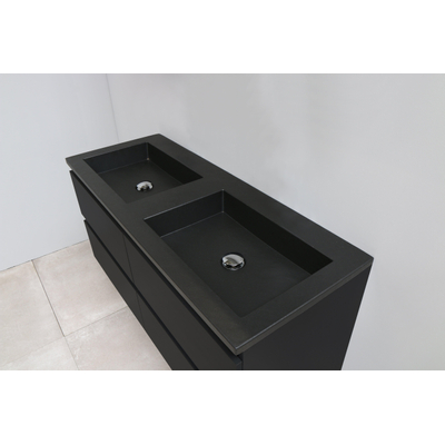Basic Bella Meuble salle de bains avec lavabo acrylique Noir 120x55x46cm sans trous de robinet Noir mat