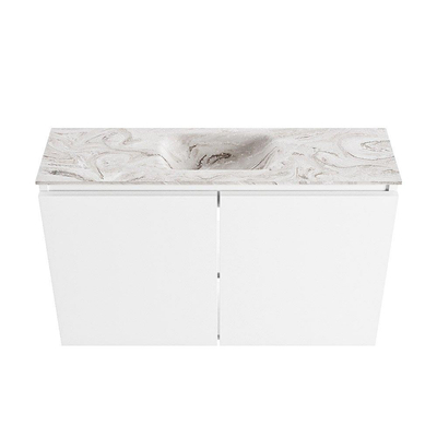 MONDIAZ TURE-DLUX Meuble de toilettes 80 cm Talc. EDEN lavabo Glace position centrale. Avec 1 trou de robinet.