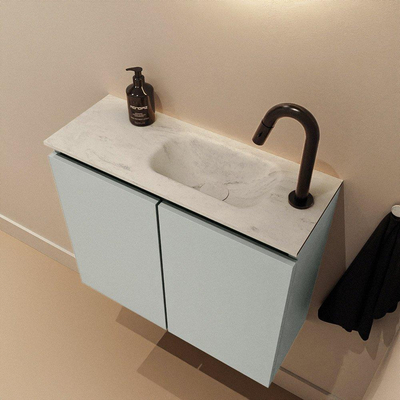 MONDIAZ TURE-DLUX Meuble toilette - 60cm - Greey - EDEN - vasque Opalo - position droite - 1 trou de robinet
