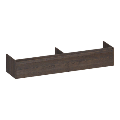 BRAUER Embrace wastafelonderkast - 198x35x45.5cm - 2 softclose lades - greeploos - 2 sifon uitsparingen - massief eiken - lamellen eiken zwart