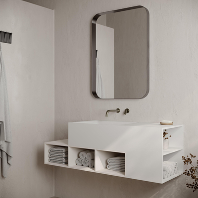 Ideavit Solidtetris Lavabo mural - 120x40x40cm - Solid Surface - 5 compartiments de rangement - blanc mat