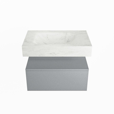 Mondiaz ALAN-DLUX Ensemble de meuble - 70cm - meuble Plata mat - 1 tiroir - Lavabo Cloud Opalo suspendu - vasque Centre - 1 trou de robinet