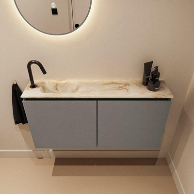 MONDIAZ TURE-DLUX 100cm meuble de WC Smoke. EDEN lavabo Frappe position gauche. Avec 1 trou de robinet.