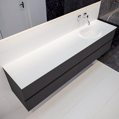 Mondiaz VICA ensemble de meuble de salle de bain - 200cm - meuble sous-vasque gris foncé - 4 tiroirs - lavabo moon droite - sans trous de robinet - miroir LED - version XL 60cm de haut