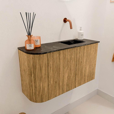 Mondiaz JOYA-DLUX 71.6cm toiletmeubel - ronding links kleur Oak - Wastafel FAYE positie Rechts Zonder kraangat kleur Lava.