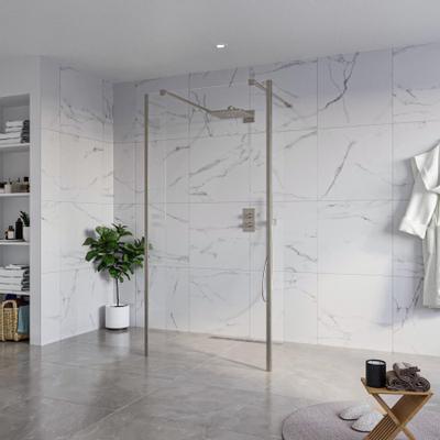 Fortifura Galeria Douche à l'italienne - 100x200cm - verre clair - anticalcaire - verre de sécurité 8mm - 2 parois latérales 40cm - avec bras muraux et profilés d'angle - Gunmetal