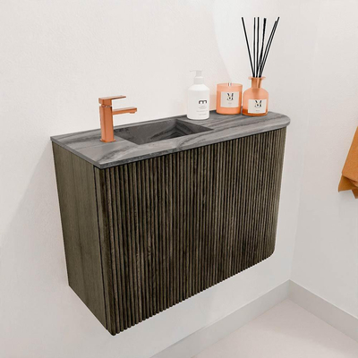 Mondiaz JOYA-DLUX Meuble de salle de bains pour WC 61,6cm - arrondi droit couleur Shadow - Vasque FAYE position Gauche 1 trou de robinet couleur Sombra.