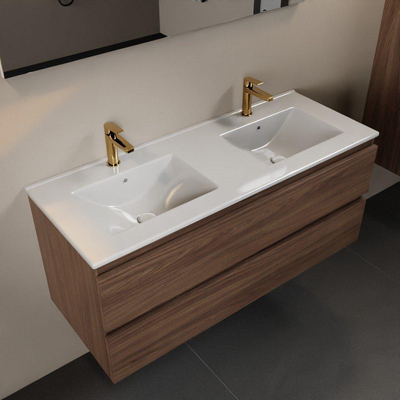 Mondiaz AIVY Ensemble de meuble - 120x45x50cm - 2 trous de robinet - 2 vasques talc céramique - Gauche et droite - 2 tiroirs - sans miroir - Melamine Mocha