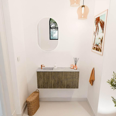 Mondiaz JOYA-DLUX 90cm toiletmeubel - kleur Dusk - Wastafel FAYE positie Links 1 kraangat kleur Glace.
