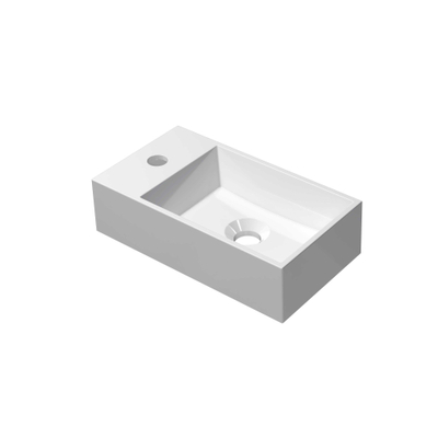 INK Contra Lave-mains - 40x22x12cm - lavabo à droite - 1 trou de robinet - polystone blanc brillant
