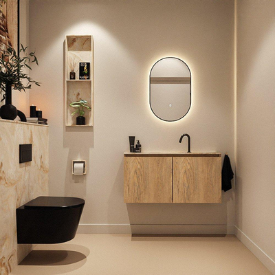 MONDIAZ TURE-DLUX Meuble WC 100cm Washed Oak. EDEN lavabo Frappe position milieu. Avec 1 trou de robinet.