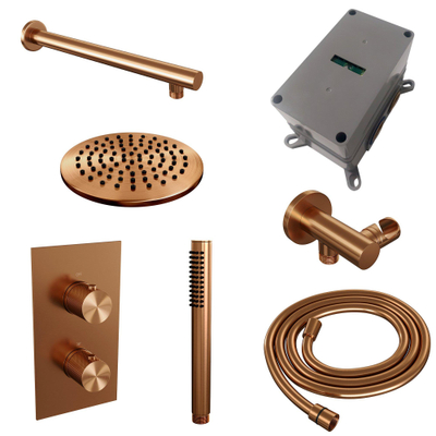 BRAUER Copper Carving inbouw regendoucheset – Ø20 cm hoofddouche – 40 cm rechte wandarm – staafhanddouche – met omstel