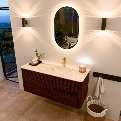 Mondiaz CIRO-DLUX Badkamermeubelset - 120x45x50cm - Solid surface wastafel Nata - 1 wasbak Rechts - 1 kraangat - 2 lades - Ruby