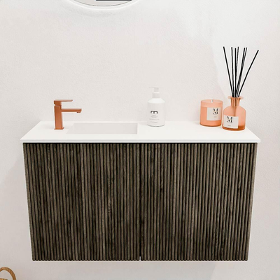 Mondiaz JOYA 70cm toiletmeubel - kleur Shadow - Wastafel FAYE positie Links 1 kraangat kleur Talc.