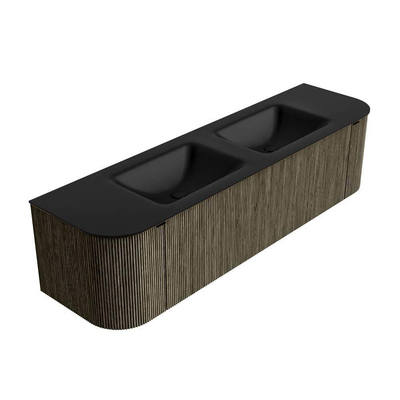 Mondiaz KURVE Ensemble de meuble de salle de bains - 170x46x40cm - 1 tiroir - 2 portes - lavabo solid surface - double - 2 trous de robinet - Shadow