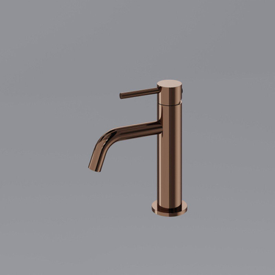 FugaFlow Eccelente Acces Slim Ensemble robinetterie de lavabo - robinet lavabo bas - bouchon toujours ouvert - siphon design abaissé - Cuivre brossé PVD (Cuivre)