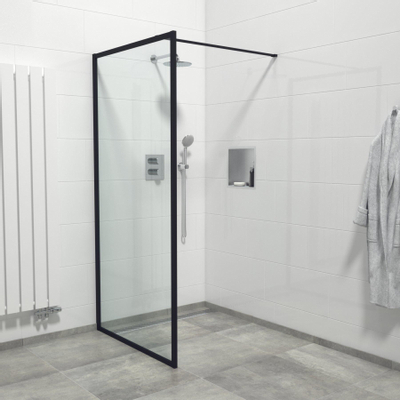 Saniclass Bellini Inloopdouche - 100x200cm - veiligheidsglas - mat zwarte lijst rondom - anti kalk SHOWROOMMODEL