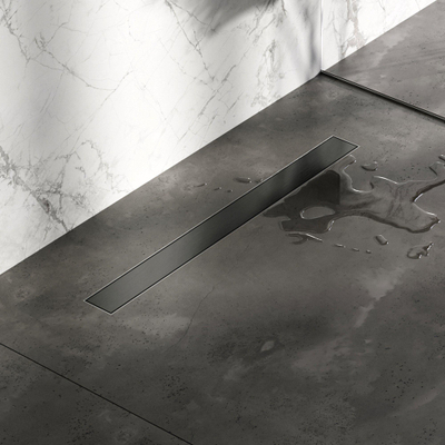 Brauer Caniveau de douche - 80x7.5cm - bride de sol - grille à carreler réversible - acier inoxydable - gunmetal brossé