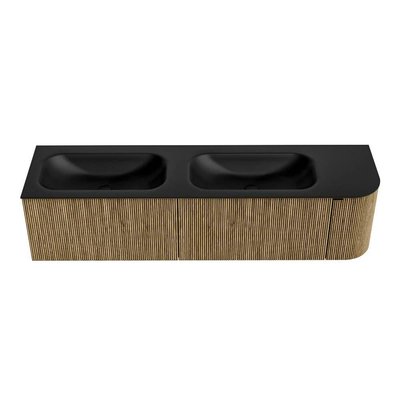 Mondiaz KURVE Badkamermeubelset - 175x46x40cm - 2 lade - 1 deur - wastafel solid surface - dubbel / links - 2 kraangaten - Dusk
