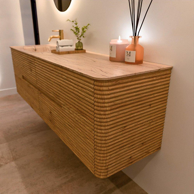 Mondiaz CIRO-DLUX Badkamermeubelset - 170x45x50cm - Solid surface wastafel Arena - 1 wasbak Links - 1 kraangat - 4 lades - Oak