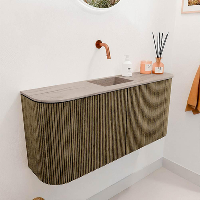 Mondiaz JOYA-DLUX Meuble de salle de bains 93,2cm - arrondis gauche et droite couleur Dusk - Vasque FAYE position Milieu Sans trou de robinet couleur Saba