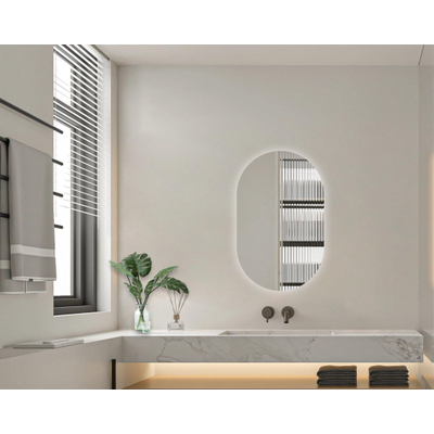 FugaFlow Accelente Arredo Miroir de salle de bain - 50x80cm - Ovale - Horizontal / Vertical - éclairage LED indirect - chauffe-miroir - Infrarouge