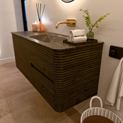 Mondiaz CIRO-DLUX Meuble de salle de bains - 120x45x50cm - Lavabo solid surface Lava - 1 vasque à droite - sans trous de robinetterie - 2 tiroirs - Shadow