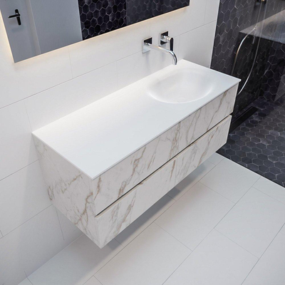 Mondiaz VICA ensemble de meuble de salle de bain - 120cm - meuble sous-vasque carrara - 4 tiroirs - lavabo moon droite - sans trous de robinet - miroir LED - version XL 60cm de haut