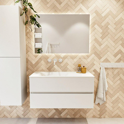 MONDIAZ VICA 100cm meuble sous lavabo Talc 2 tiroirs. Lavabo CLOUD gauche sans trou de robinet, couleur Talc.