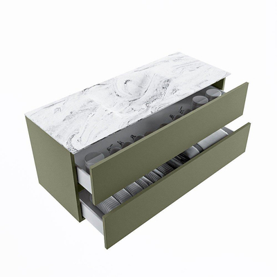 Mondiaz VICA-DLUX Ensemble de meuble de salle de bain - 120cm - meuble sous-vasque armée - 2 tiroirs - lavabo encastré nuage milieu - 1 trou de robinet - version haute de 60cm - glace