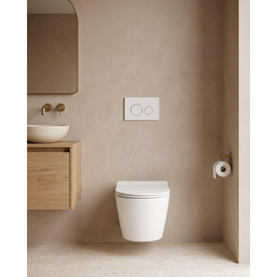 QeramiQ Dely Pack WC - 36,3x51,7cm - à fond creux - sans bride - réservoir encastré Geberit UP720 - abattant WC softclose 35 mm - plaque de déclenchement taupe - boutons ronds - noir mat