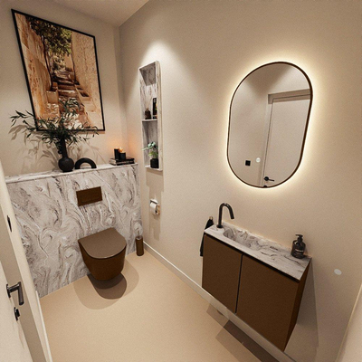 MONDIAZ TURE-DLUX Meuble de toilettes 60 cm rouille. EDEN lavabo Glace position gauche. Avec 1 trou de robinet.