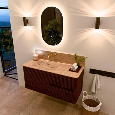 Mondiaz CIRO-DLUX Ensemble de meubles de salle de bains - 110x45x50cm - Plan-vasque solid surface Arena - 1 bassin à gauche - sans trous de robinet - 2 tiroirs - Ruby