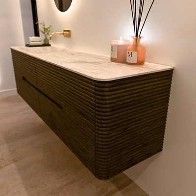 Mondiaz CIRO-DLUX Meuble de salle de bains - 170x45x50cm - plan vasque solid surface Frappe - 1 vasque à gauche - sans trous de robinet - 4 tiroirs - Shadow