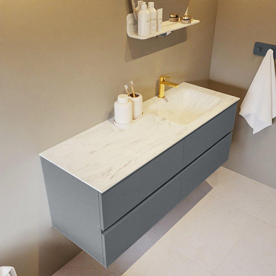 Mondiaz VICA-DLUX Ensemble de meuble de salle de bain - 130cm - meuble sous-vasque plata - 4 tiroirs - lavabo encastré cloud droite - 1 trou de robinet - version haute de 60cm - opalo