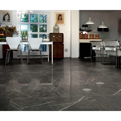 Vtwonen Classic vloer- en wandtegel - 74x148cm - 10mm - gerectificeerd - marmerlook - glans antraciet