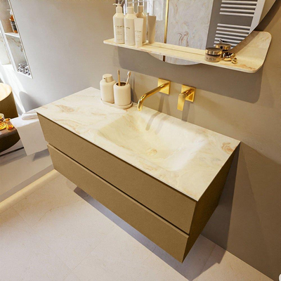 Mondiaz VICA-DLUX ensemble de meuble de salle de bain - 110cm - meuble sous-vasque oro - 2 tiroirs - lavabo encastré cloud droite - sans trous de robinet - version haute de 60cm - frape