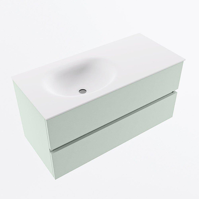 Mondiaz VICA ensemble de meuble de salle de bain - 100cm - meuble sous-vasque greey - 2 tiroirs - lavabo moon gauche - sans trous de robinet - version haute de 60cm - talc