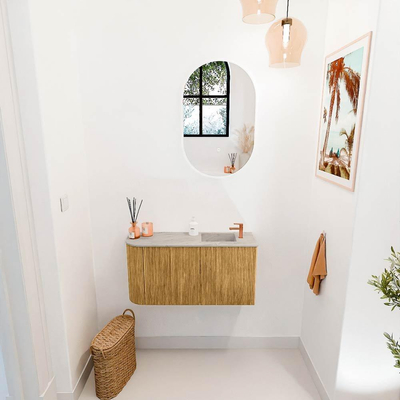 Mondiaz JOYA-DLUX 81.6cm toiletmeubel - ronding links kleur Oak - Wastafel FAYE positie Rechts 1 kraangat kleur Glace.