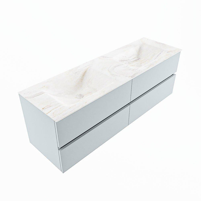 Mondiaz VICA-DLUX ensemble de meuble de salle de bain - 150cm - meuble sous-vasque argile - 4 tiroirs - lavabo encastré nuage double - sans trous de robinet - version haute de 60cm - ostra