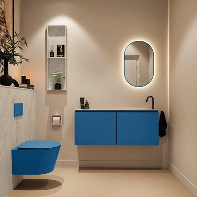 MONDIAZ TURE-DLUX meuble WC 120 cm Jeans. Lavabo EDEN Opalo position droite. Avec 1 trou de robinet.