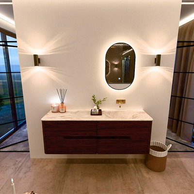 Mondiaz CIRO-DLUX Ensemble de meubles de salle de bains - 150x45x50cm - vasque en solid surface Frappe - 1 lavabo à droite - sans trous de robinet - 4 tiroirs - Ruby