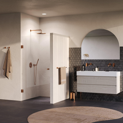 BRAUER Void Carving Nisdeur - 90x200cm - draaideur - glascoating - omkeerbaar - helder glas - geborsteld koper PVD