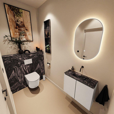 MONDIAZ TURE-DLUX meuble WC 60 cm Linen. Lavabo EDEN Lava position milieu. Sans trou de robinet.