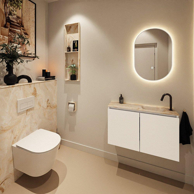 MONDIAZ TURE-DLUX Meuble toilette - 80cm - Talc - EDEN - vasque Frappe - position droite - 1 trou de robinet