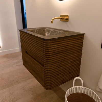 Mondiaz CIRO-DLUX Meuble de salle de bains - 70x45x50cm - Plan vasque solid surface Lava - 1 vasque centrale - sans trous de robinetterie - 2 tiroirs - Dusk